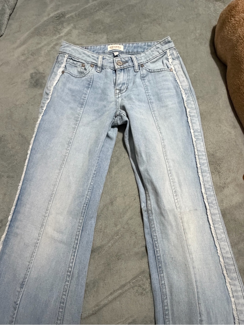 Shyanne Light Blue Flare Jeans with Frayed Side Seams